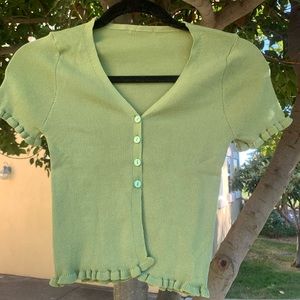 PISTACHIO KNIT BUTTON UP TOP
